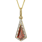 Elements Gold Trapeze Cut Garnet and Diamond Pendant - Gold/Burgundy