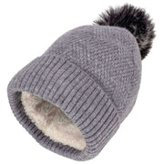 Elie Beaumont Knitted Weave Pom Pom Hat - Grey