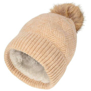 Elie Beaumont Knitted Weave Pom Pom Hat - Oat Beige