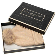 Elie Beaumont Knitted Weave Pom Pom Hat - Oat Beige