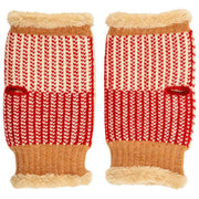 Elie Beaumont Knitted Wrist Warmers - Coffee Brown/Red Heart