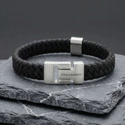 steel-barnett-harrison-thick-braided-leather-bracelet---blacksilver-35896341