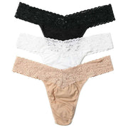 Hanky Panky Cotton 3 Pack Original Rise Thong - Black/White/Chai Beige