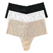 Hanky Panky Retro Lace 3 Pack Thong - Black/White/Chai Beige