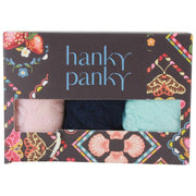 Hanky Panky Signature Lace 3 Pack Low Rise Thongs - Blushing Rose/Navy/Celeste Blue