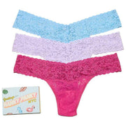 Hanky Panky Signature Lace Low Rise Matchbox 3 Pack Thong - Partly Cloudy Blue/Cool Lavender/Coral