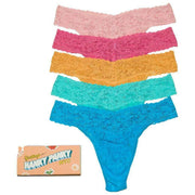 Hanky Panky Signature Lace Original Rise Matchbox 5 Pack Thong - Rose Water Pink/Naples/Ginger/Seafoam Blue