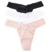 Hanky Panky Supima Cotton 3 Pack Original Rise Thong - Black/White/Chai Beige