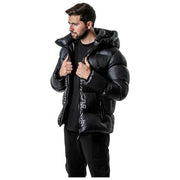 Helvetica Mountain Pioneers Silver 2 Hooded Down Jacket - Black