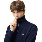 Lacoste Half Zip Stand Up Collar Cotton Sweatshirt - Navy