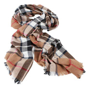 Locharron of Scotland Brock Thomson Modern Luxury Fine Wool Stole - Camel Brown/Cream/Black