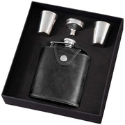 Orton West Leather Bound Hip Flask Set - Black