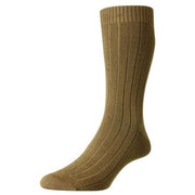 Pantherella Packington Rib Merino Wool Socks - Dark Camel/Gold
