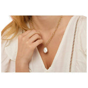 Pearls of the Orient Keishi Pearl Pendant Chunky Chain Necklace - Gold/White