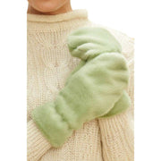 Powder Fluffy Teddy Mittens - Sage Green