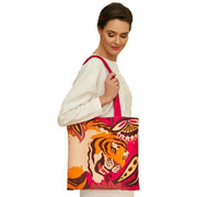 Powder Roaring Tiger Velvet Tote Bag - Fuchsia Pink