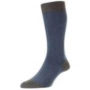Pantherella Tewkesbury 3 Colour Birdseye Cotton Fil D'Ecosse Over the Calf Socks - Mid Grey Mix