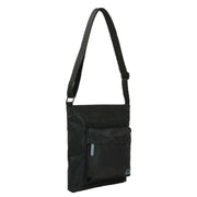 Roka Kennington B Medium All Black Recycled Nylon Crossbody Bag - Black/Airforce Grey