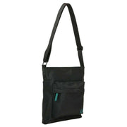 Roka Kennington B Medium All Black Recycled Nylon Crossbody Bag - Black/Teal