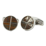 Simon Carter Quadrant Tiger Iron Polished Cufflinks - Brown/Silver