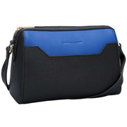 Smith and Canova Two-Tone Leather Zip Top Crossbody Bag - Black/Blue