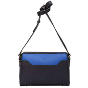 Smith and Canova Two-Tone Leather Zip Top Crossbody Bag - Black/Blue