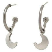 Ti2 Titanium Moon Charm Hoop Earrings - Natural Brushed Silver