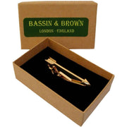 Bassin and Brown Arrow Tie Bar - Gold