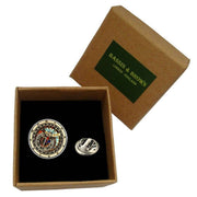 Bassin and Brown Astronomical Clock Lapel Pin - Mint/Orange/Black/Gold