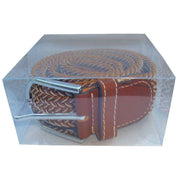 Bassin and Brown Chevron Lined Woven Buckle Belt - Light Brown/White