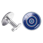 Bassin and Brown Concentric Circles Cufflinks - Blue/White