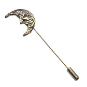 Bassin and Brown Crescent Moon Lapel Pin - Silver