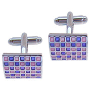 Bassin and Brown Curved Checkerboard Enamel Cufflinks - Lilac/Purple/Silver