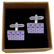 Bassin and Brown Curved Checkerboard Enamel Cufflinks - Lilac/Purple/Silver