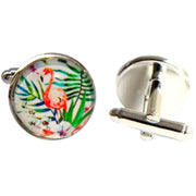 Bassin and Brown Flamingo Cufflinks - Pink/Green/White