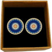 Bassin and Brown Flower Spray Cufflinks - Blue/White