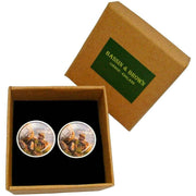 Bassin and Brown Lion Family Cufflinks - Beige/Green/Blue