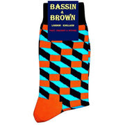 Bassin and Brown Opitical Check Socks - Blue/Orange/Black