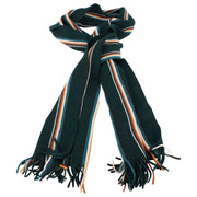 Bassin and Brown Puskas Striped Wool Scarf  - Green/Cream/Tango