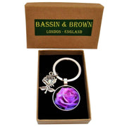 Bassin and Brown Rose Floral Key Ring - Purple