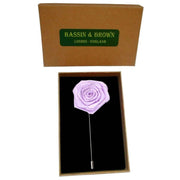 Bassin and Brown Rose Flower Lapel Pin - Lilac