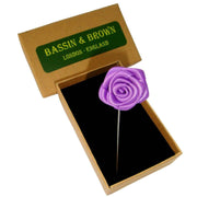 Bassin and Brown Rose Flower Lapel Pin - Lilac