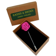 Bassin and Brown Rose Flower Lapel Pin - Pink