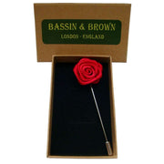 Bassin and Brown Rose Flower Lapel Pin - Red