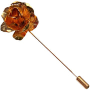 Bassin and Brown Rose Flower Lapel Pin - Vintage Gold