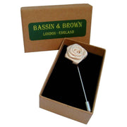 Bassin and Brown Rose Flower Lapel Pin - White