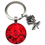 Bassin and Brown Roses Key Ring - Red