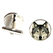 Bassin and Brown Round Arctic Wolf Cufflinks - White