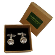 Bassin and Brown Round Crystal Cufflinks - Silver