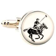 Bassin and Brown Round Horse Polo Cufflinks - White/Black
